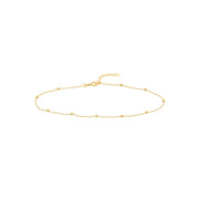 14k Yellow Gold Diamond Cut Bead Chain Station Anklet