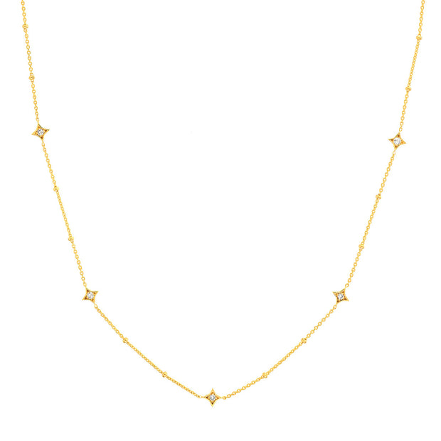 14k Gold Star Set Diamond Station Necklace