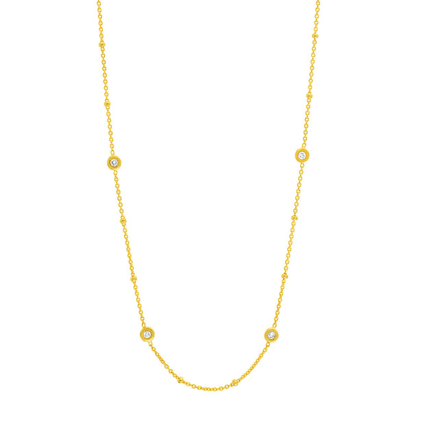 14k Gold Bezel Set Diamond Station Necklace