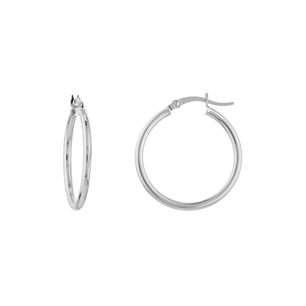 10kt White Gold 20mm Round Tube Polished Hoops