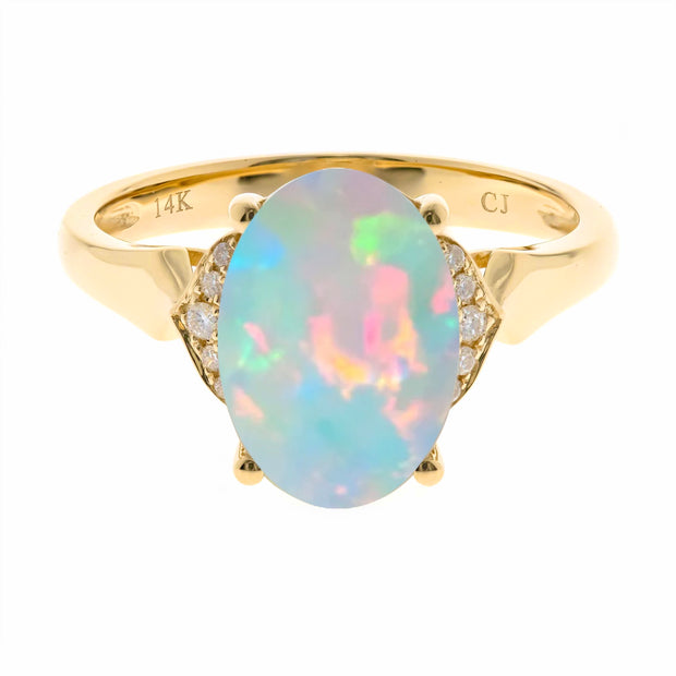 14k Yellow Gold Opal and Diamond Ring