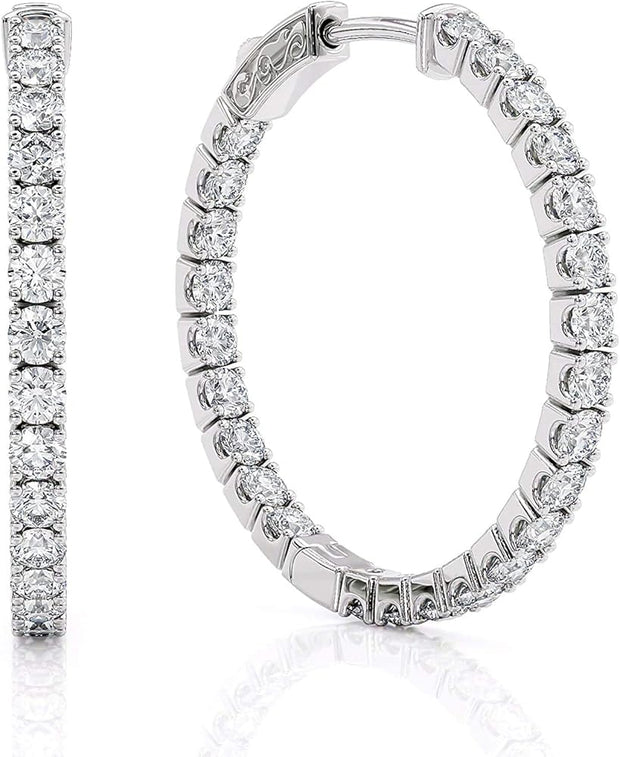 14kt White Gold Inside Out Lab Diamond Hoops, 1.50TCW