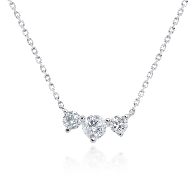 14k White Gold Three Round Cut Diamonds Pendant Necklace