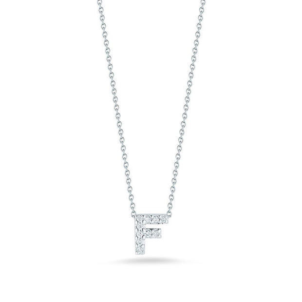 Roberto Coin 18kt White Gold Tiny Treasures Diamond Love Letter "F" Necklace - 001634AWCHXF