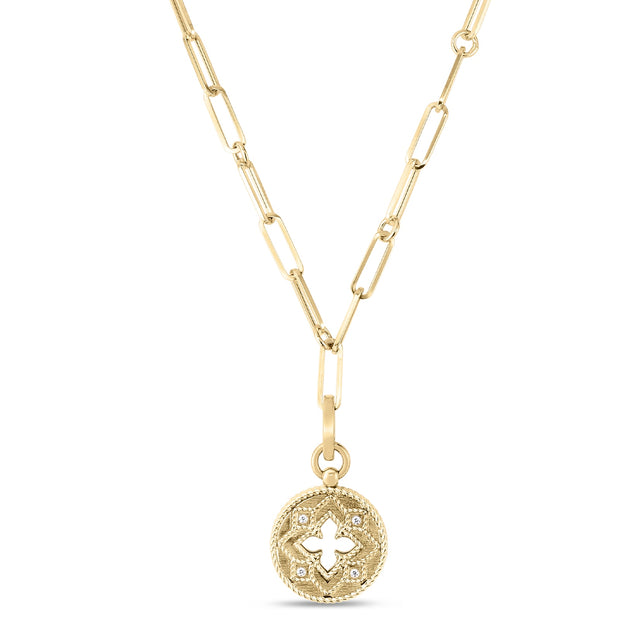 Roberto Coin 18kt Yellow Gold Venetian Princess Diamond Medallion Necklace-7773259AY19X