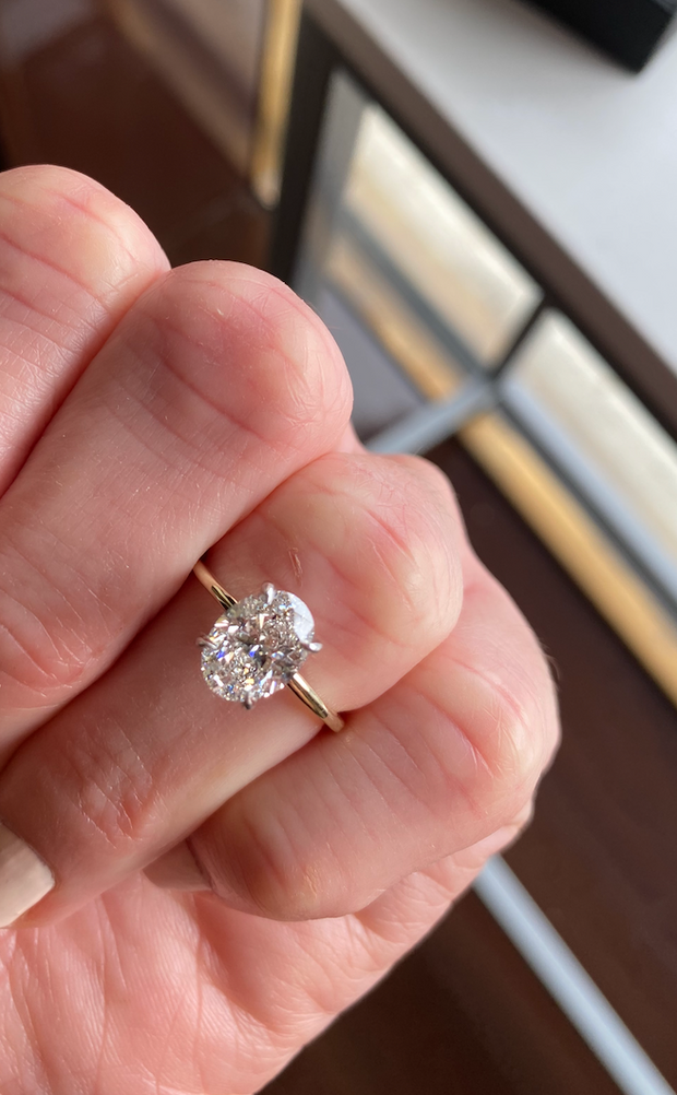 Custom Engagement Ring Mounting - Oval Diamond Hidden Halo