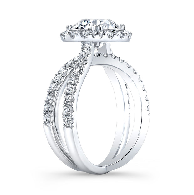 Round Diamond Engagement Ring Halo Diamond Setting - Criss Cross Band