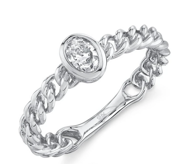 14kt White Gold Oval Diamond Ring with Link Band, 0.25TCW