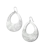 Crinkle Hammered Large Open Teardrop Earrings in Sterling Silver
