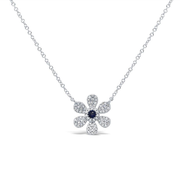 18kt White Gold Diamond and Sapphire Daisy Necklace